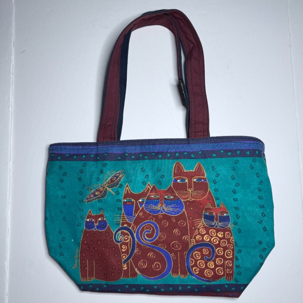 Laurel Burch Cat Feline Shoulder Tote Bag Beaded Sun N Sand Zipper Colorful Art - Picture 2 of 16